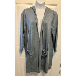 Peyton Primrose Plus Size 2X Women's Long Cardigan Sweater Blue Open Hooded‎